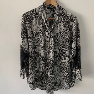 Paisley lace sleeve neck tie blouse